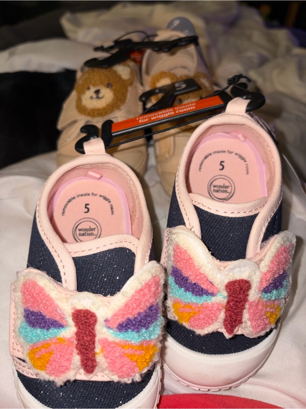 wonder nation Navy Slip-On Kids Sneakers with Multicolor Butterfly
